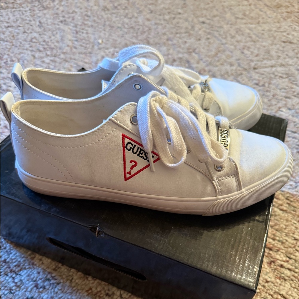 Guess White Casual Sneakers with Red Accent